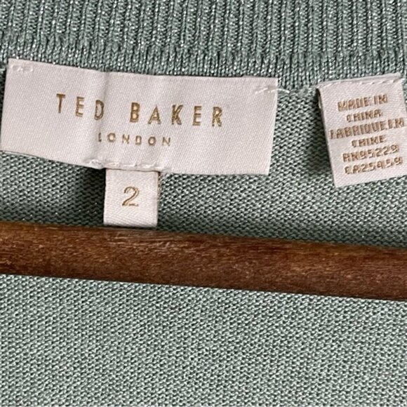 Ted Baker green silver metallic v-neck sweater vest top lightweight stretch S - Picture 5 of 9